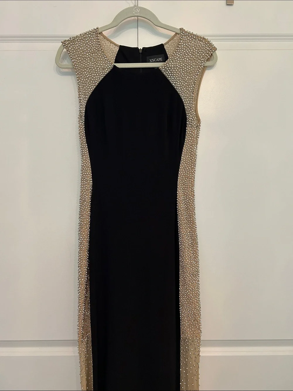 Xscape Black Gown with Nude Beaded Panels - Picture 4 of 6